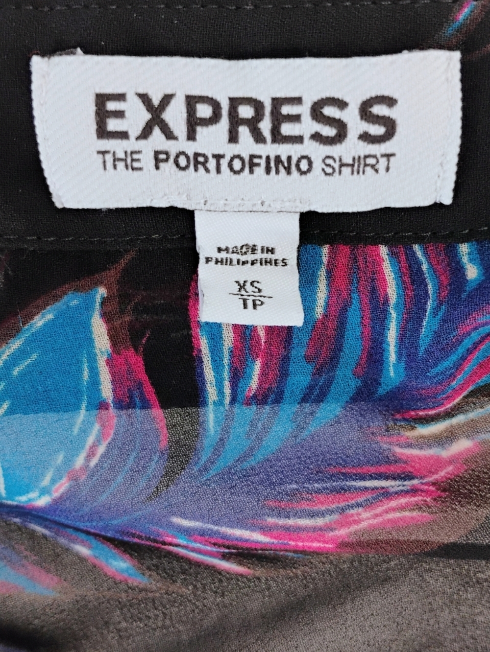 Express Portofino Black Sheer Colorful Feather Button-Down Blouse Looks Great XS - Picture 5 of 8